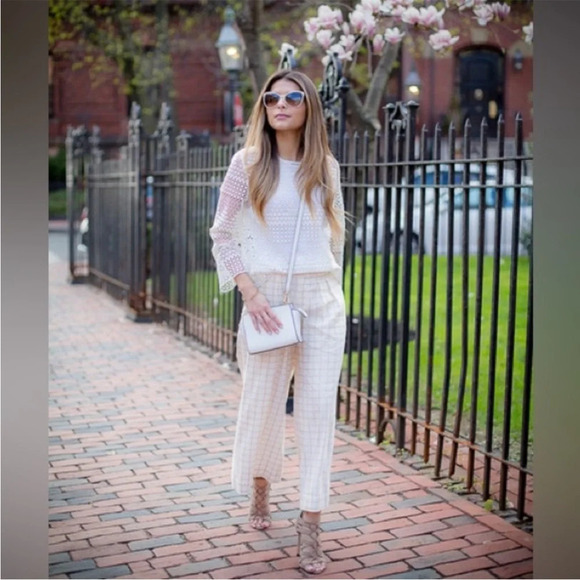 Anthropologie Pants Women's 6 Elevenses Windowpane Culottes Linen Blend Coastal - Picture 2 of 11